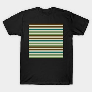 A chic neutral nature aesthetic horizontal striped pattern in green brown tan teal stripes.. T-Shirt